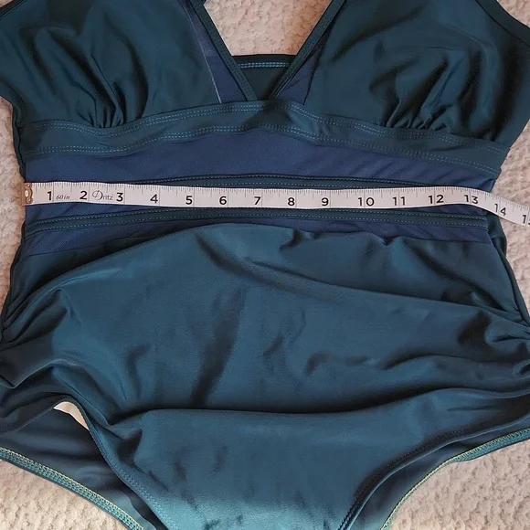 Women's Elegant Forest Green, Sheer Detail,Summer, Vacation, One-Piece Swimsuit - Picture 7 of 9